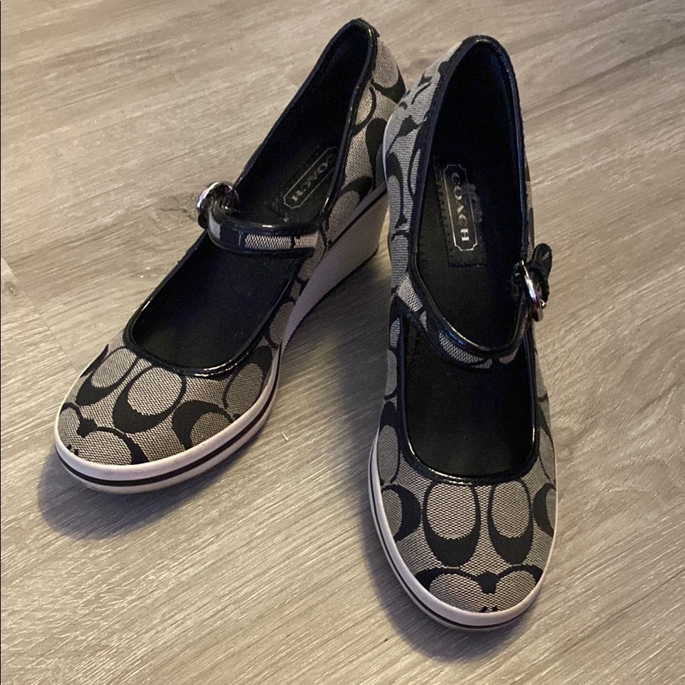 Coach Women's Black and Gray Wedge Shoes